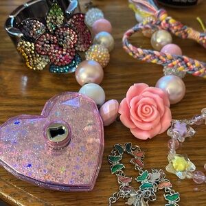 Crystals Rainbow rhinestone bracelate and pink bracelates, pink rose necklace